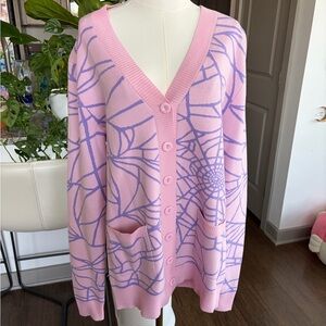 Pastel spiderweb Pattern V-Neck Cardigan